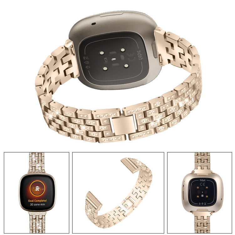 Metal Og Rhinsten Universal Rem passer til Fitbit Sense 2 / Fitbit Versa 4 - Guld#serie_3