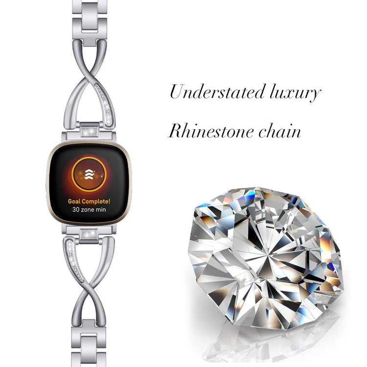 Metal Og Rhinsten Universal Rem passer til Fitbit Sense 2 / Fitbit Versa 4 - Sølv#serie_3