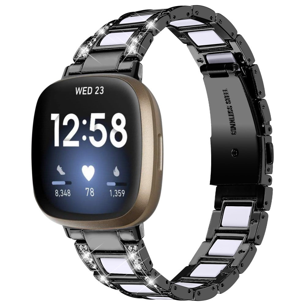 Metal Og Rhinsten Universal Rem passer til Fitbit Sense 2 / Fitbit Versa 4 - Sort#serie_2