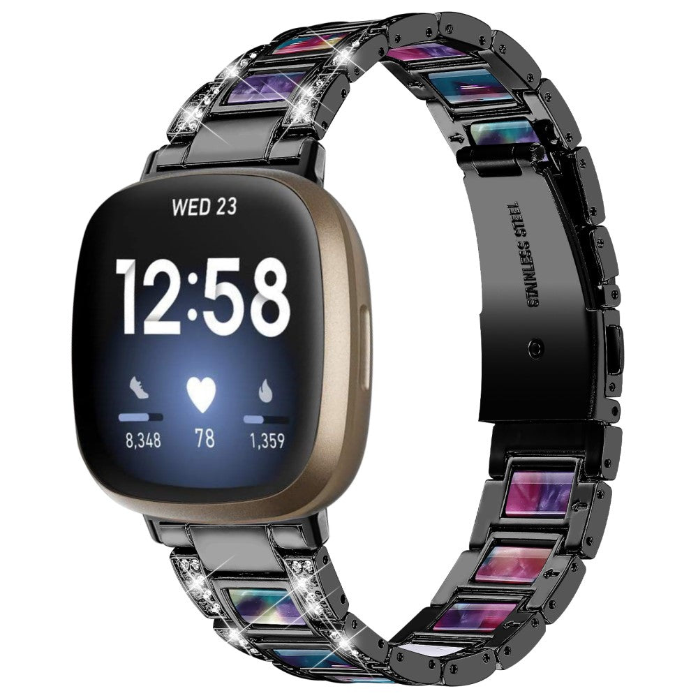 Metal Og Rhinsten Universal Rem passer til Fitbit Sense 2 / Fitbit Versa 4 - Sort#serie_9