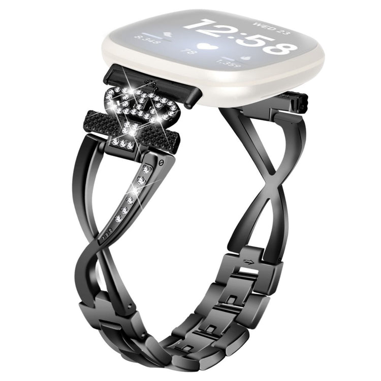 Fitbit Sense 2 / Versa 4 crown rhinestone décor alloy strap - Black#serie_1