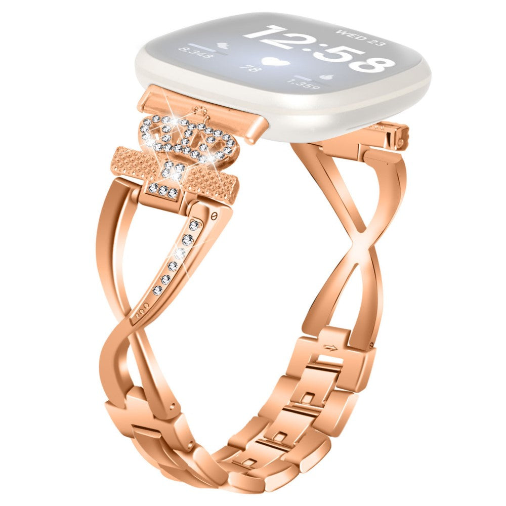 Fitbit Sense 2 / Versa 4 crown rhinestone décor alloy strap - Rose Gold#serie_2