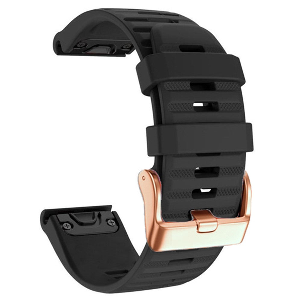 20mm simple stripe silicone strap with rose gold buckle for Garmin watch - Black#serie_1