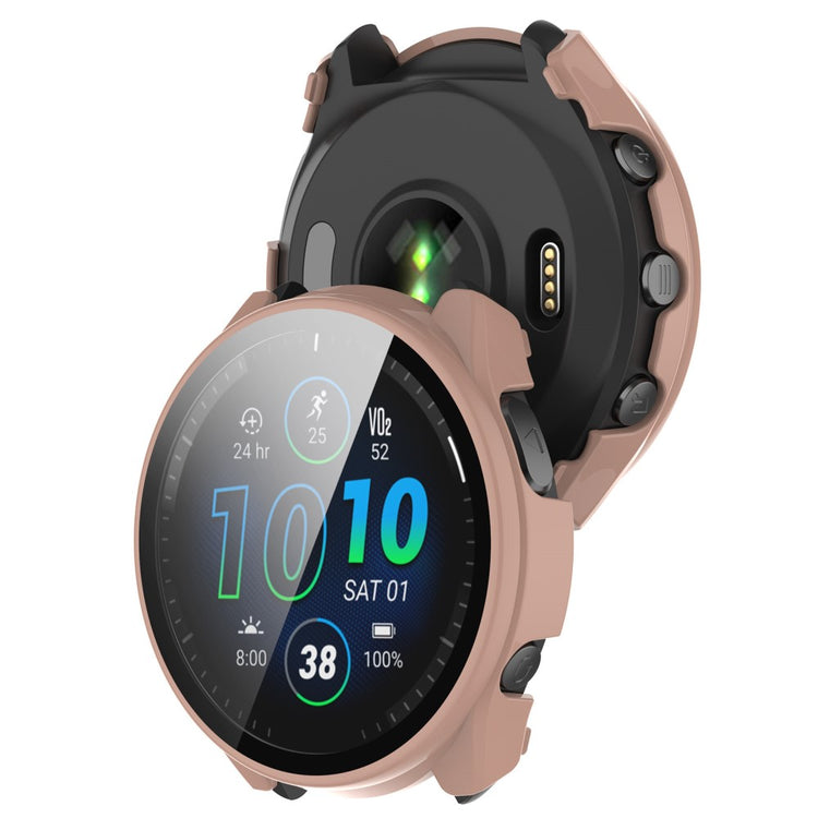 Mega Fint Cover med Skærmbeskytter i Plastik og Hærdet Glas passer til Garmin Forerunner 965 - Pink#serie_1