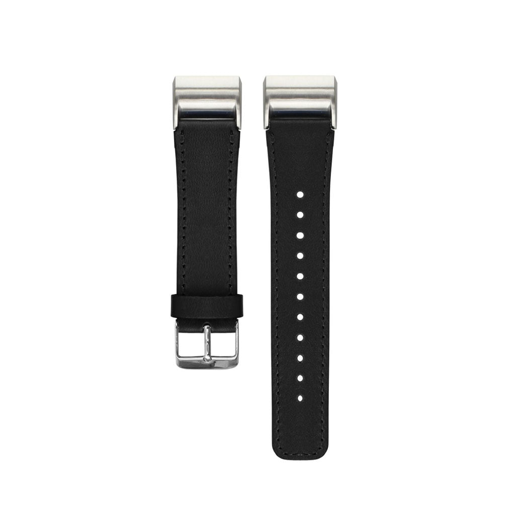 Super holdbart Fitbit Charge 2 Ægte læder Rem - Sort#serie_6