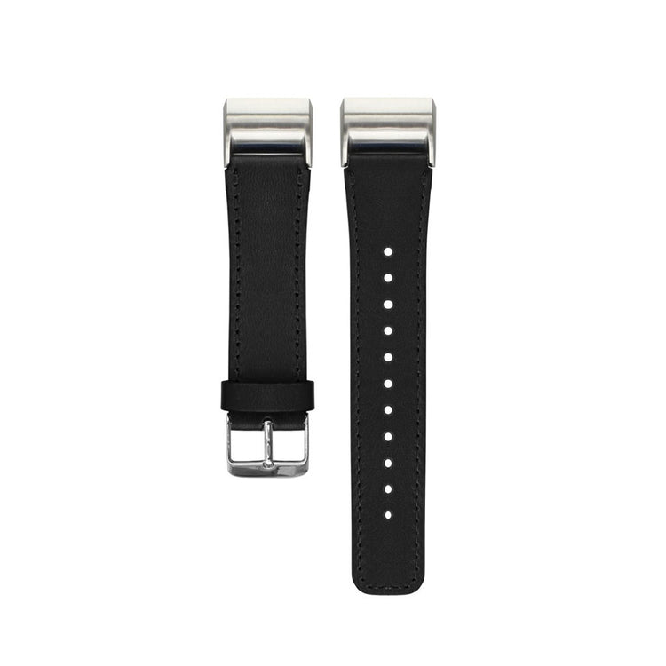 Super holdbart Fitbit Charge 2 Ægte læder Rem - Sort#serie_6