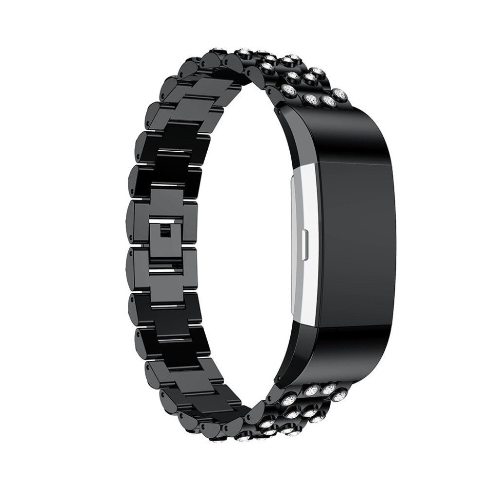 Mega fint Fitbit Charge 2 Metal og Rhinsten Rem - Sort#serie_6