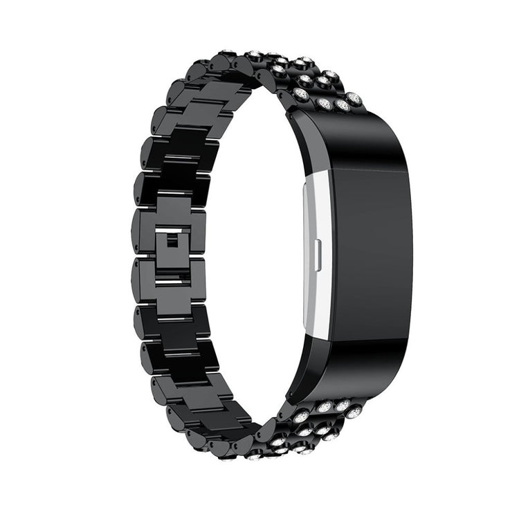 Mega fint Fitbit Charge 2 Metal og Rhinsten Rem - Sort#serie_6