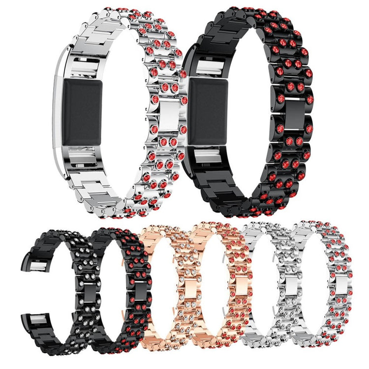 Mega fint Fitbit Charge 2 Metal og Rhinsten Rem - Sort#serie_6