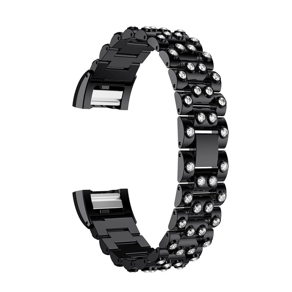Mega fint Fitbit Charge 2 Metal og Rhinsten Rem - Sort#serie_6