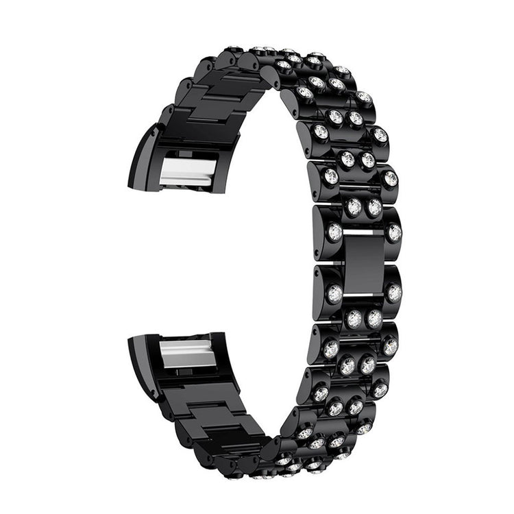 Mega fint Fitbit Charge 2 Metal og Rhinsten Rem - Sort#serie_6
