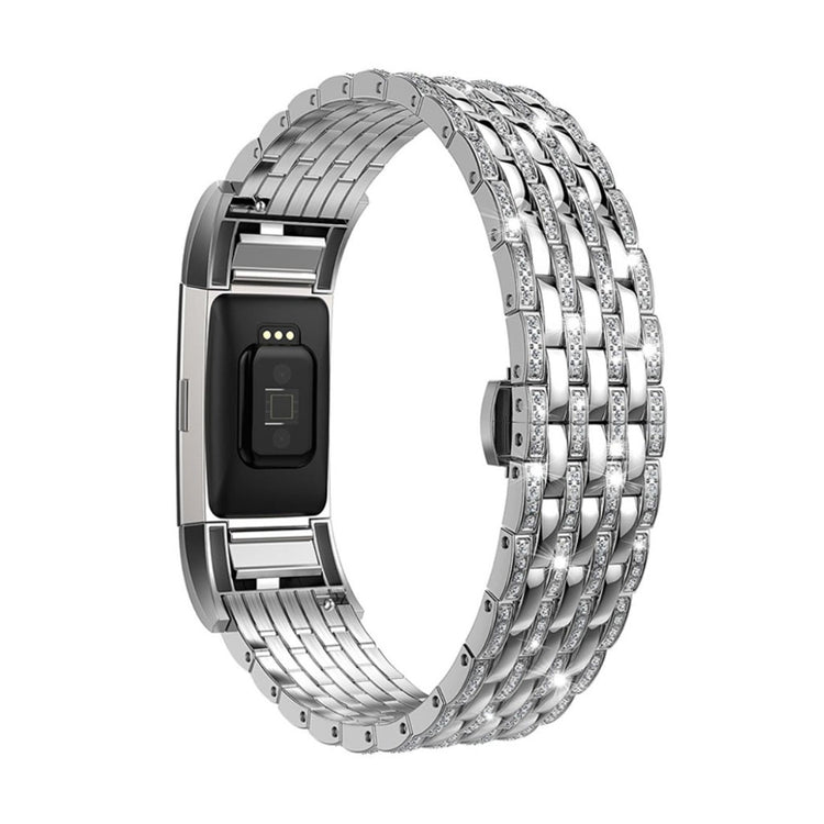 Meget skøn Fitbit Charge 2 Metal og Rhinsten Rem - Sølv#serie_2