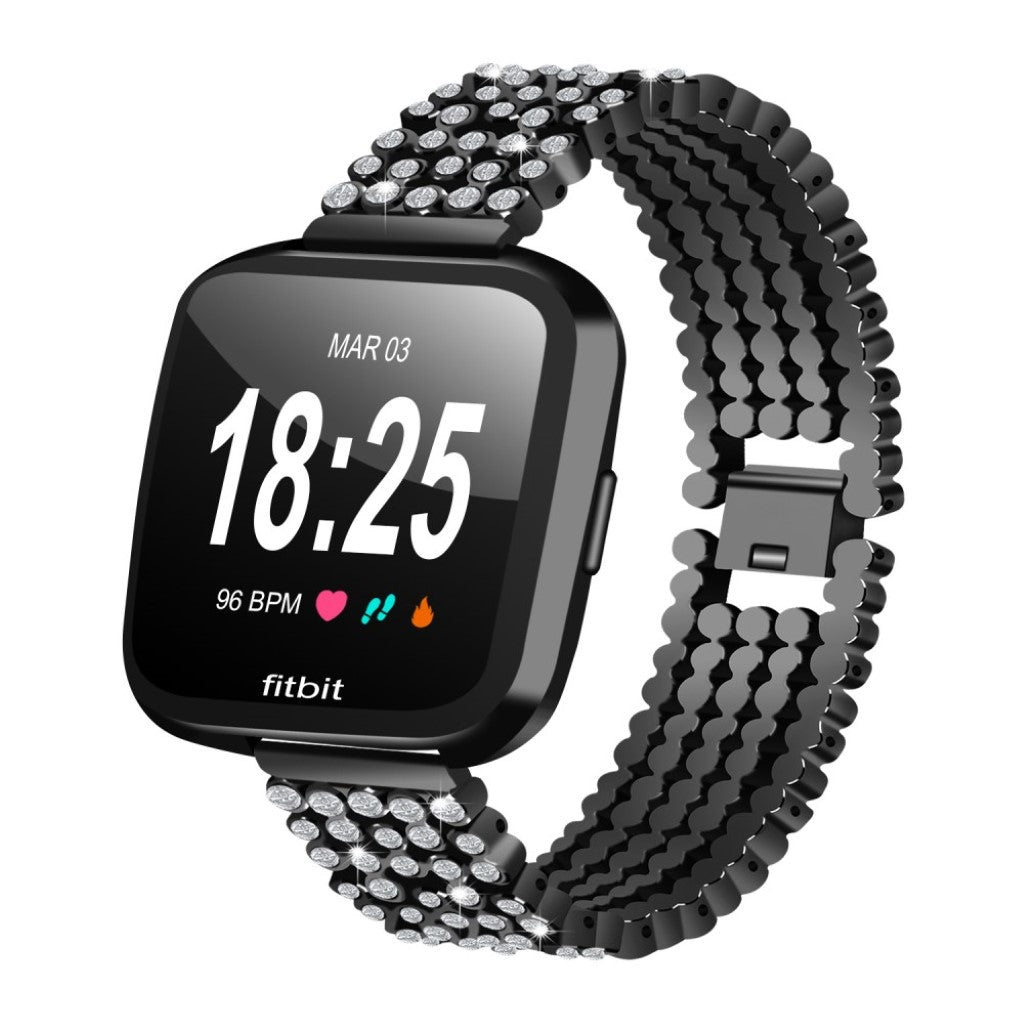 Vildt kønt Fitbit Versa Metal og Rhinsten Rem - Sort#serie_3