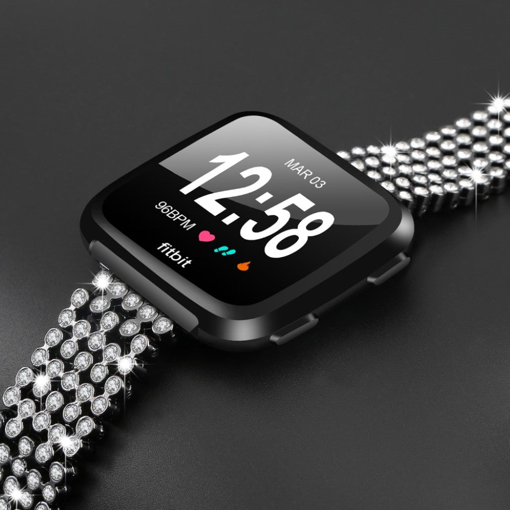 Vildt kønt Fitbit Versa Metal og Rhinsten Rem - Sort#serie_3