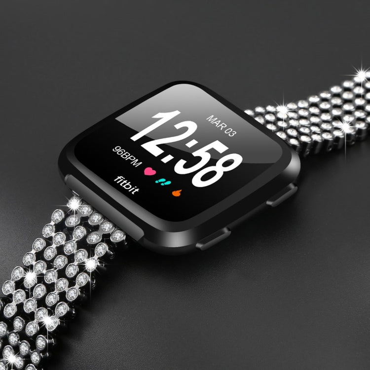 Vildt kønt Fitbit Versa Metal og Rhinsten Rem - Sort#serie_3