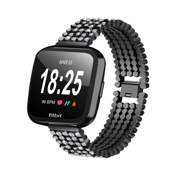 Vildt kønt Fitbit Versa Metal og Rhinsten Rem - Sort#serie_3