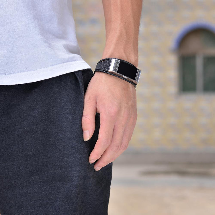 Fed Fitbit Charge 2 Ægte læder og Metal Rem - Sort#serie_l06