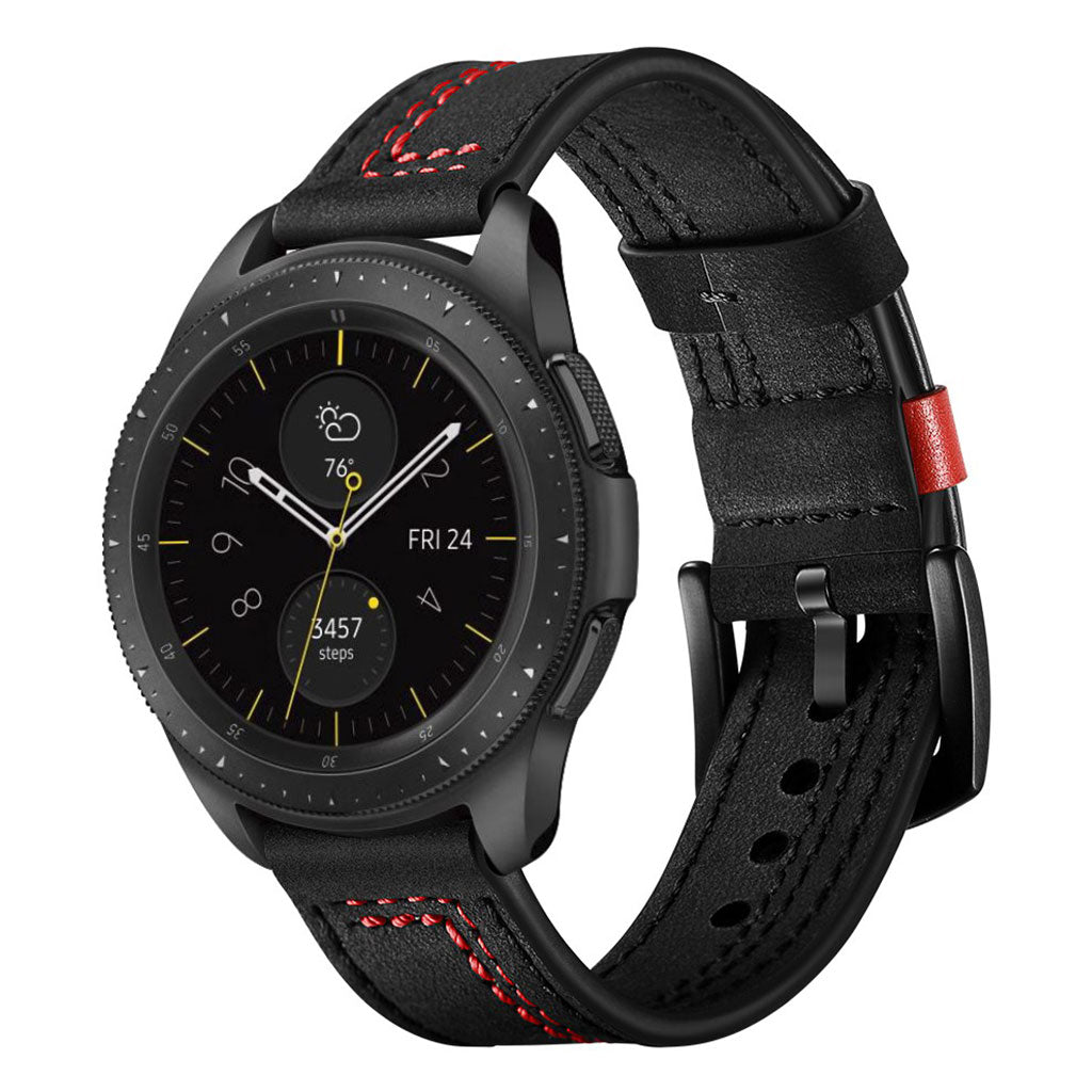 Huawei Watch GT / Samsung Galaxy Watch 46mm stitches texture genuine leather watch band - Black#serie_1