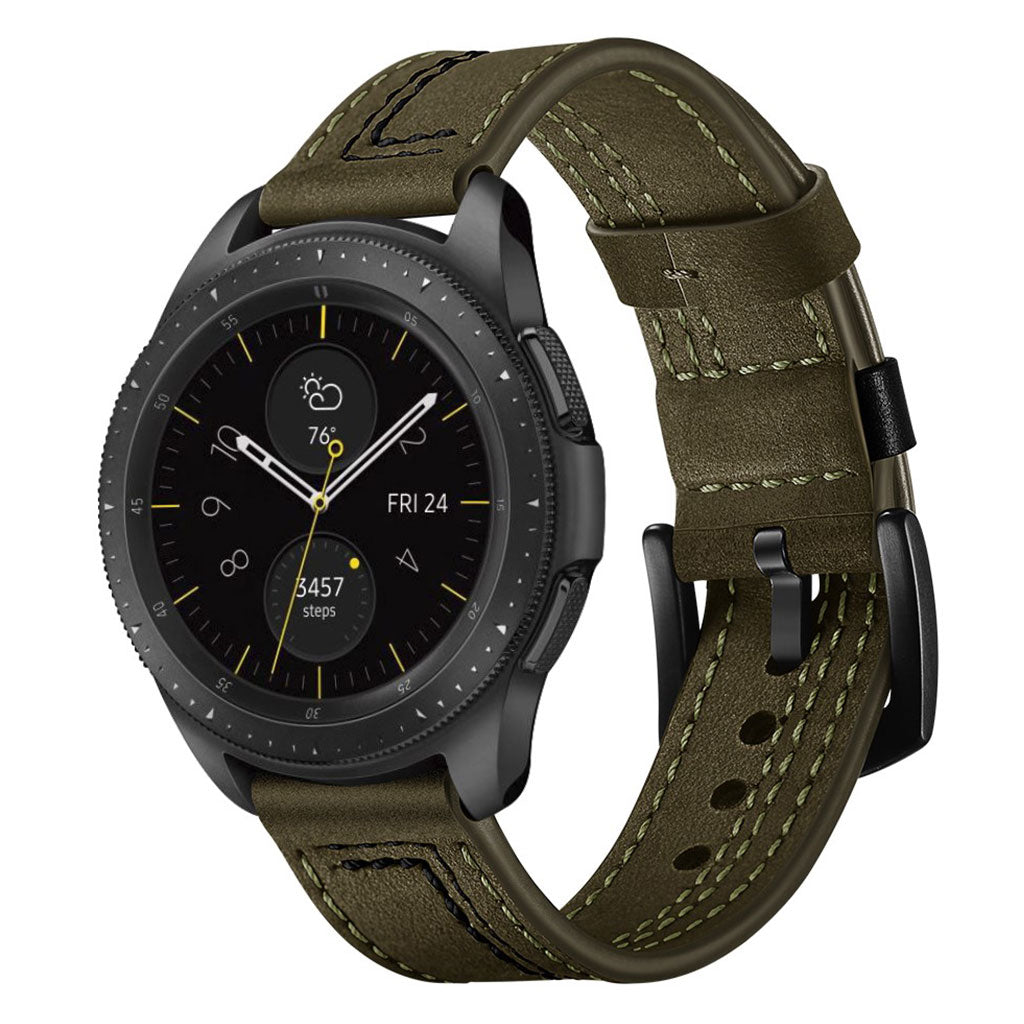 Huawei Watch GT / Samsung Galaxy Watch 46mm stitches texture genuine leather watch band - Green#serie_2