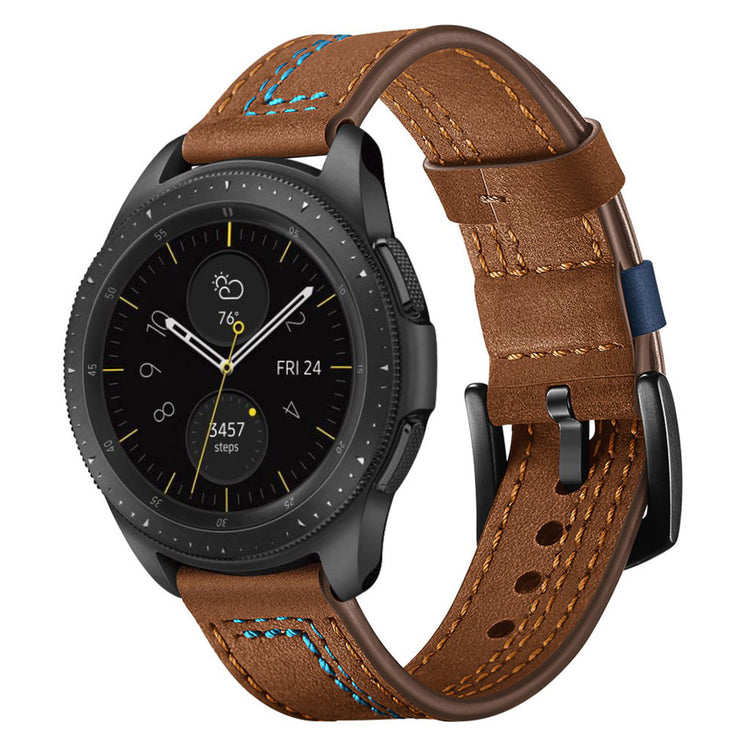 Huawei Watch GT / Samsung Galaxy Watch 46mm stitches texture genuine leather watch band - Brown#serie_3