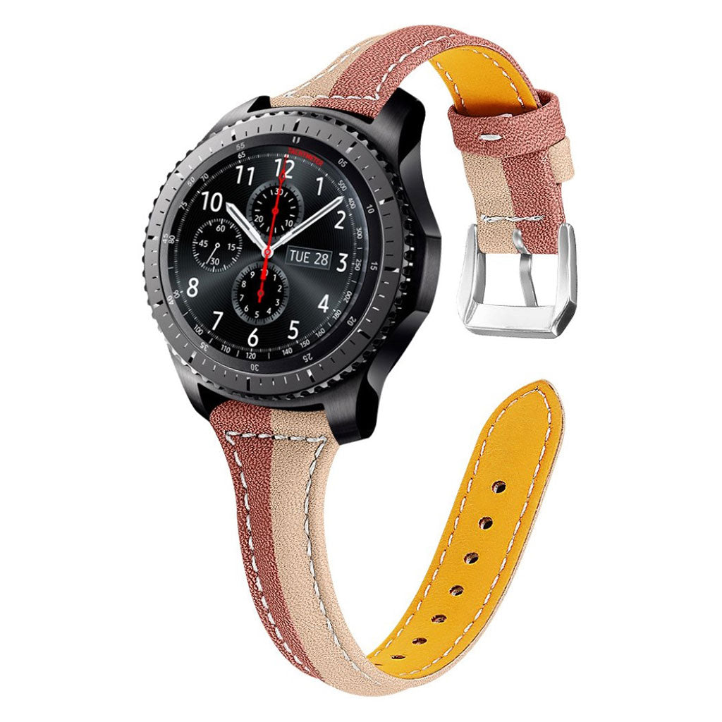 Huawei Watch GT 2 46mm/Amazfit GTR 47mm color contrast genuine leather watch band - Apricot / Brown#serie_7