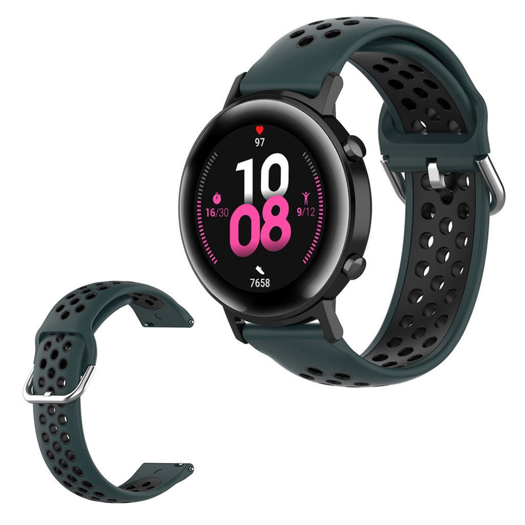 Amazfit Youth / Huawei Watch GT 2 42mm two color silicone watch band - Dark Green / Black#serie_13