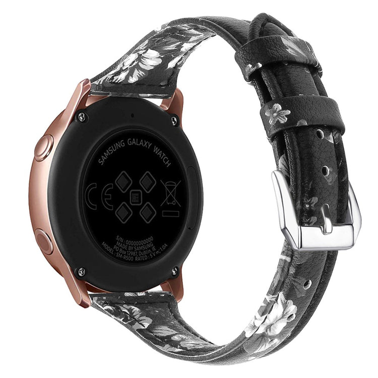 22mm Universal patterned genuine leather watch strap with - Black / Grey Flower#serie_5