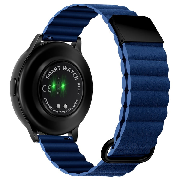 20mm Universal litchi style genuine leather watch strap - Black Buckle / Midnight Blue#serie_11
