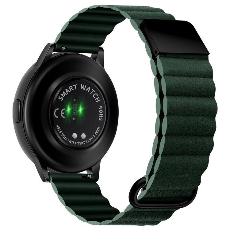 20mm Universal litchi style genuine leather watch strap - Black Buckle / Green#serie_3