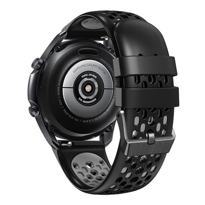 22mm Universal dual color five row hole style silicone watch strap - Black / Grey#serie_6