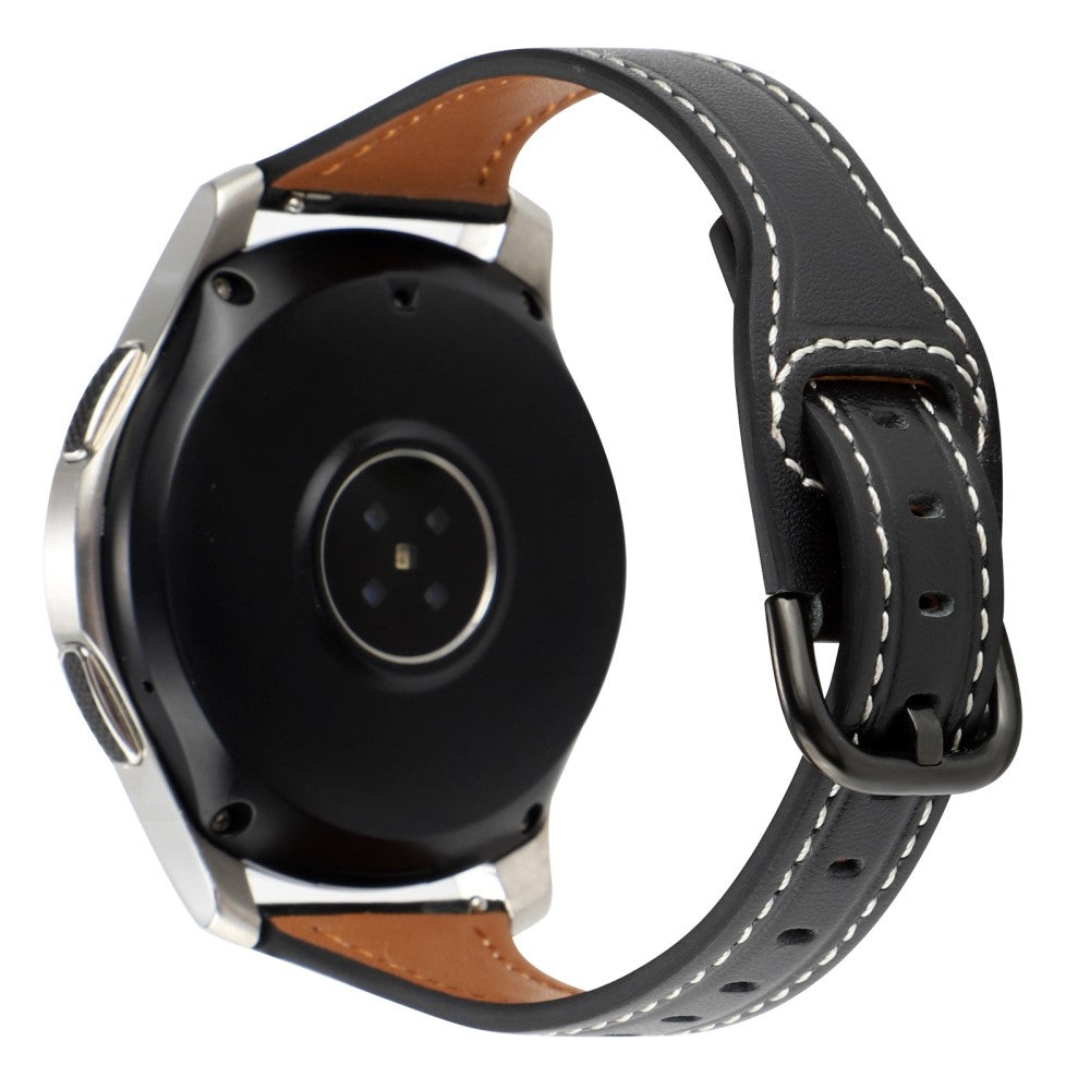 20mm Universal T-shape genuine leather watch strap - Black / Black Buckle#serie_3