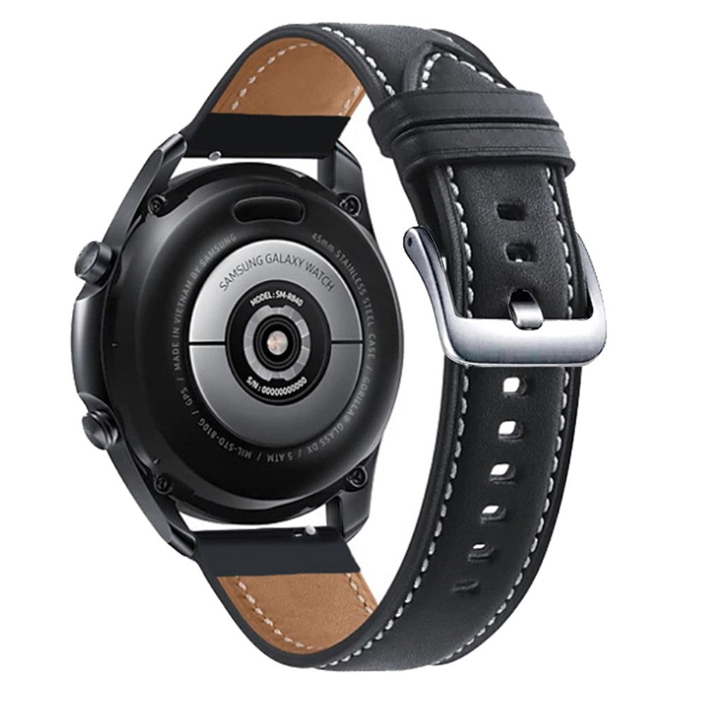 20mm Universal genuine leather watch strap with silver buckle - Black#serie_1