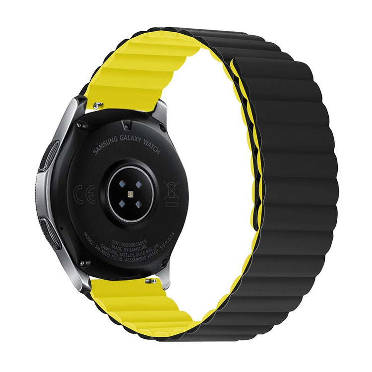 22mm Universal silicone watch strap - Black / Yellow Size: S#serie_1