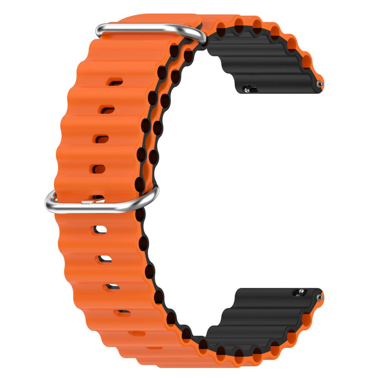 22mm Universal wavy style silicone watch strap - Orange / Black#serie_3