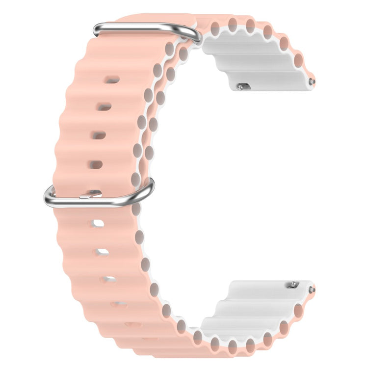 22mm Universal wavy style silicone watch strap - Pink / White#serie_4