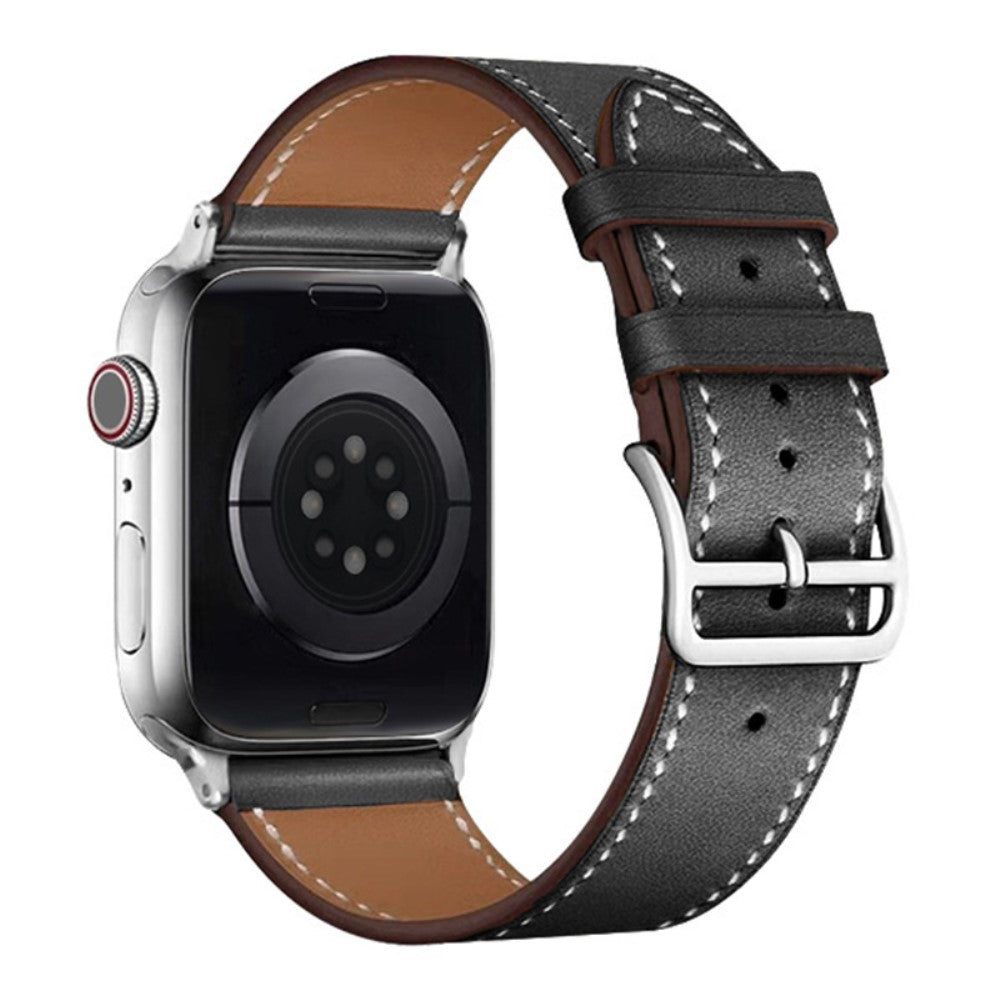 Meget komfortabel Apple Watch Series 7 41mm Kunstlæder Rem - Sort#serie_1