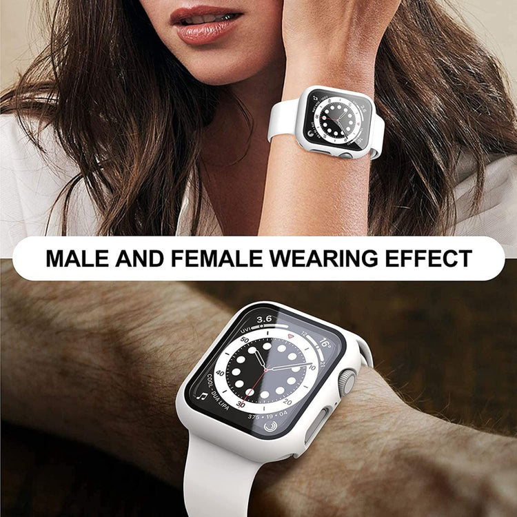 Rigtigt Fed Apple Watch Series 7 41mm Cover med Skærmbeskytter i Plastik og Hærdet Glas - Hvid#serie_2