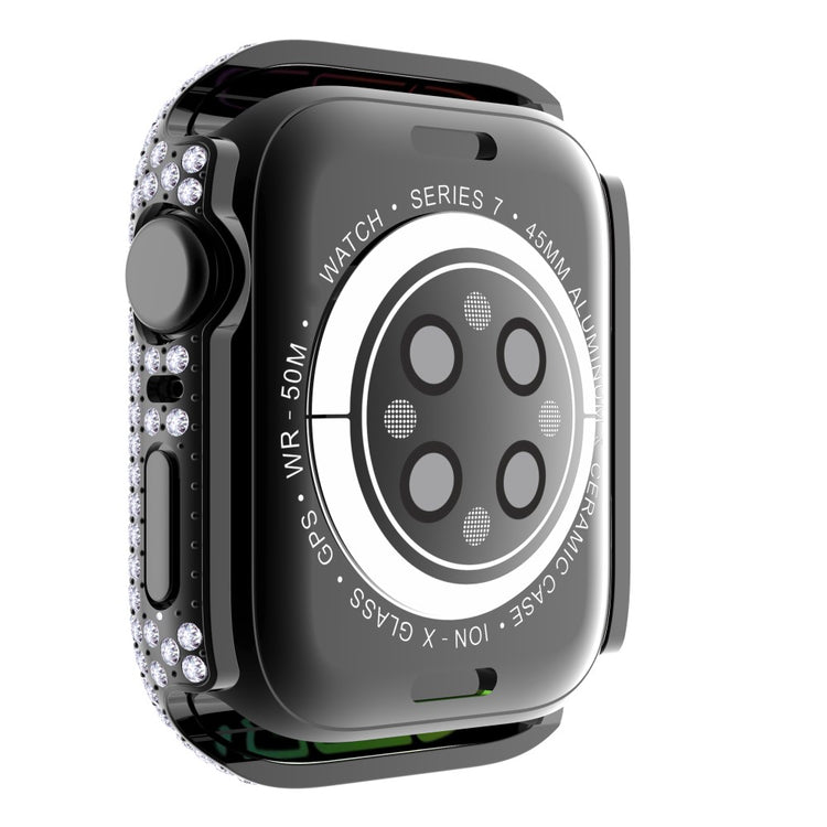 Beskyttende Apple Watch Series 7 41mm Cover med Skærmbeskytter i Plastik og Rhinsten - Sort#serie_3