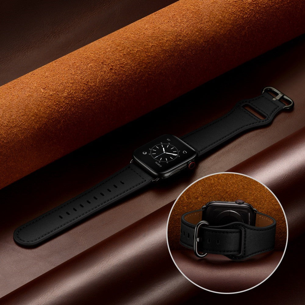 Fortrinligt Apple Watch Series 7 41mm Ægte læder Urrem - Sort#serie_1