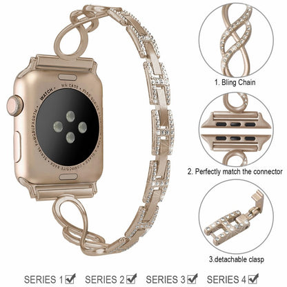 Helt vildt pænt Universal Apple Metal og Rhinsten Rem - Guld#serie_2
