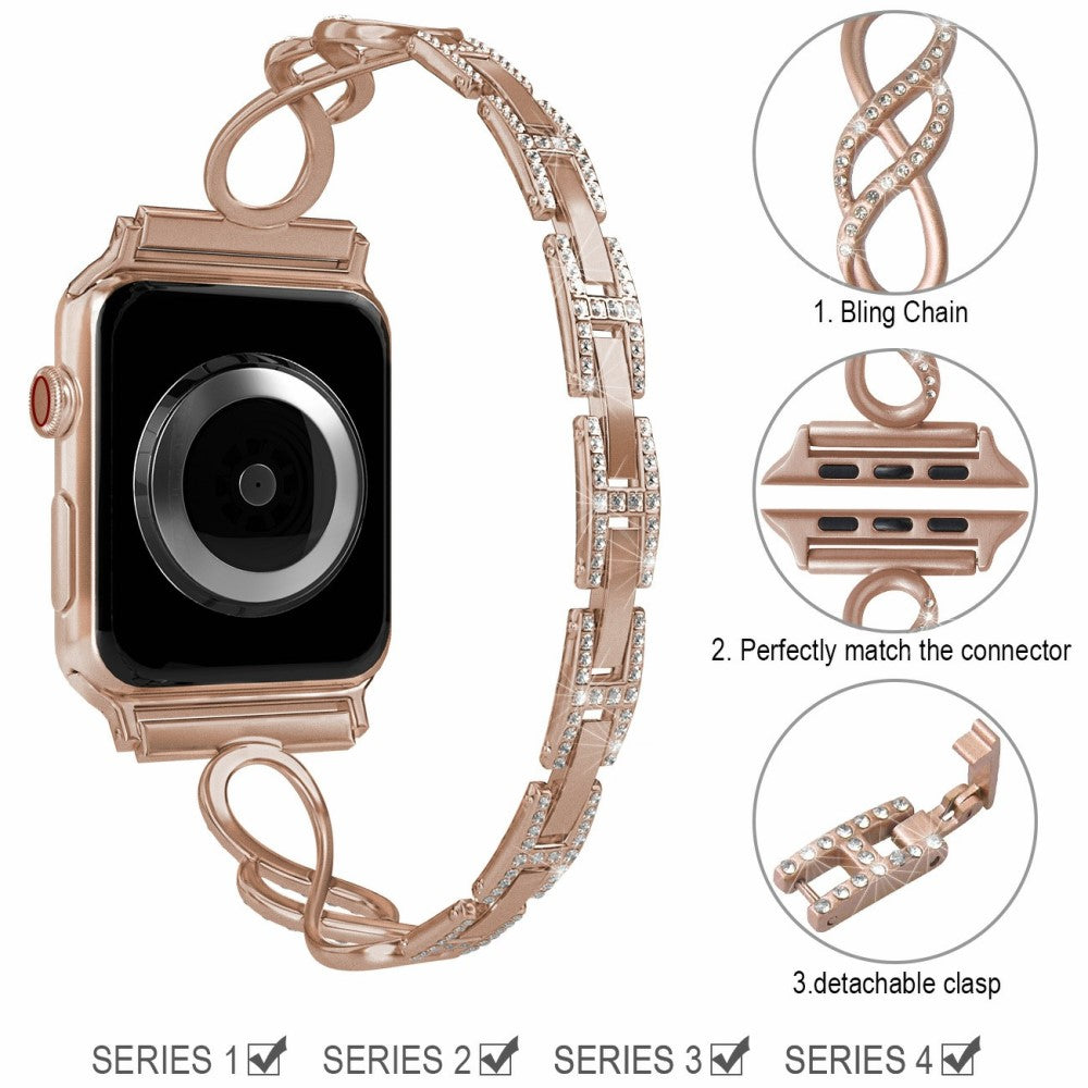 Helt vildt pænt Universal Apple Metal og Rhinsten Rem - Pink#serie_4