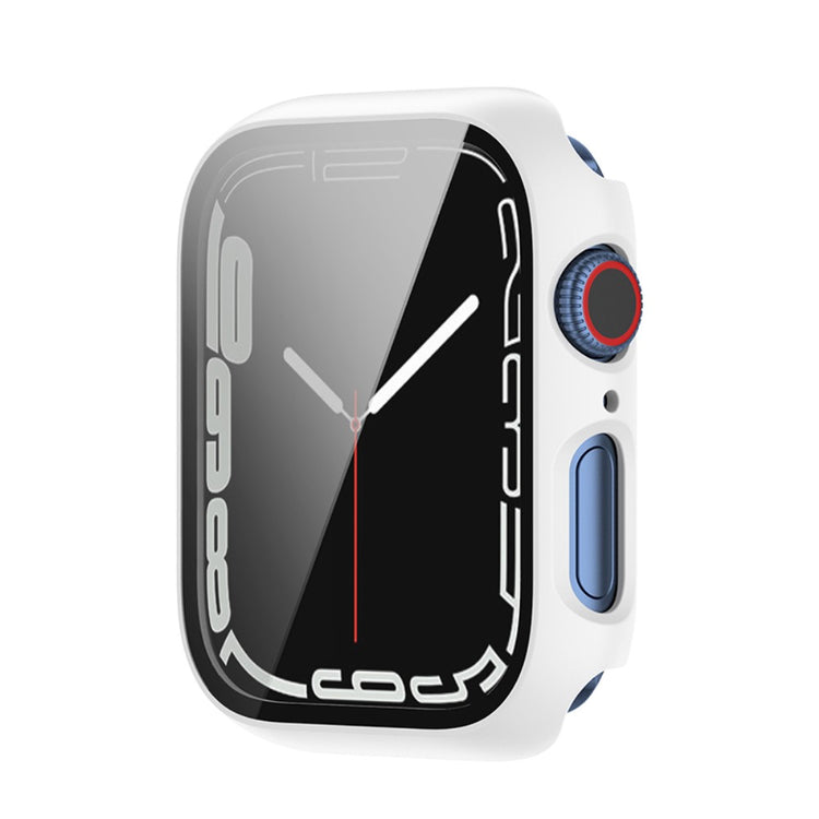 Beskyttende Apple Watch Series 7 45mm Cover med Skærmbeskytter i Plastik og Hærdet Glas - Hvid#serie_1
