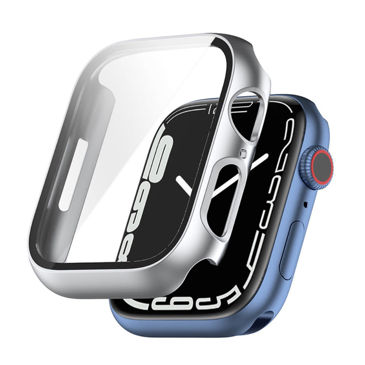 Beskyttende Apple Watch Series 7 45mm Cover med Skærmbeskytter i Plastik og Hærdet Glas - Sølv#serie_2