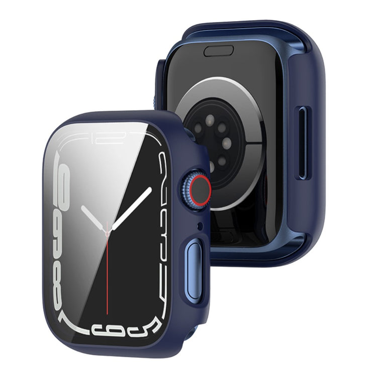 Beskyttende Apple Watch Series 7 45mm Cover med Skærmbeskytter i Plastik og Hærdet Glas - Blå#serie_3