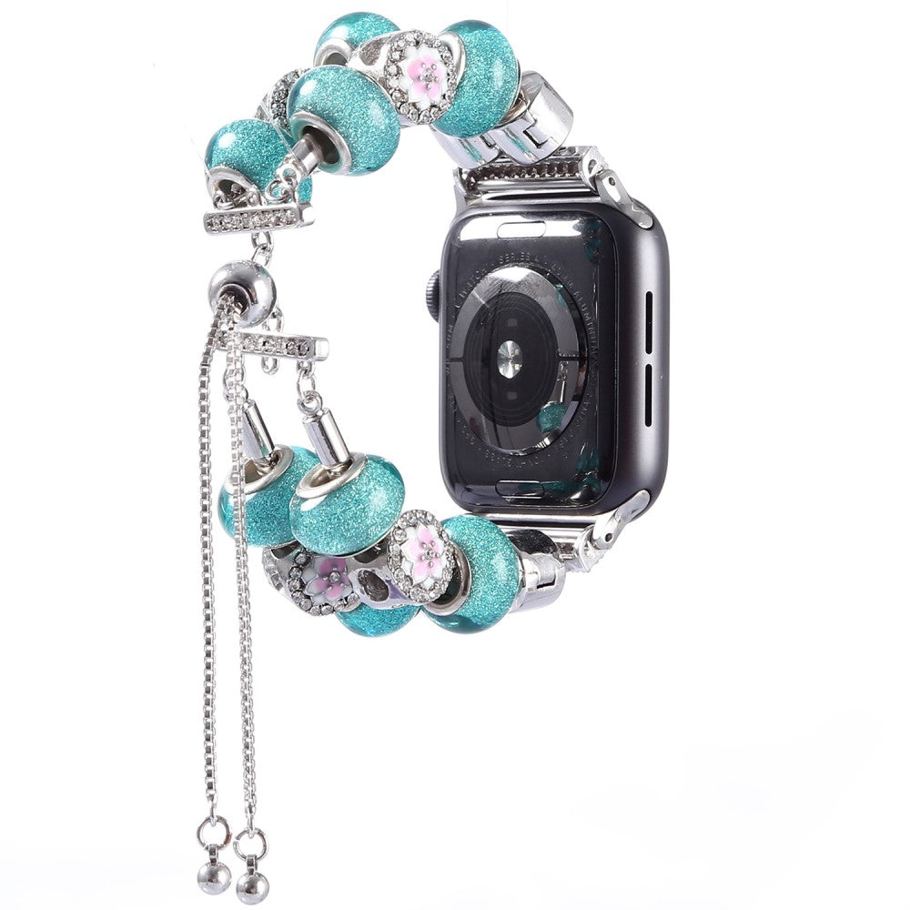 Slidstærk Apple Watch Series 7 45mm Metal og Rhinsten Rem - Blå#serie_7