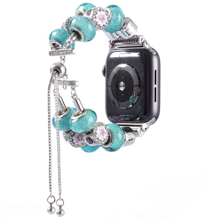 Slidstærk Apple Watch Series 7 45mm Metal og Rhinsten Rem - Blå#serie_7