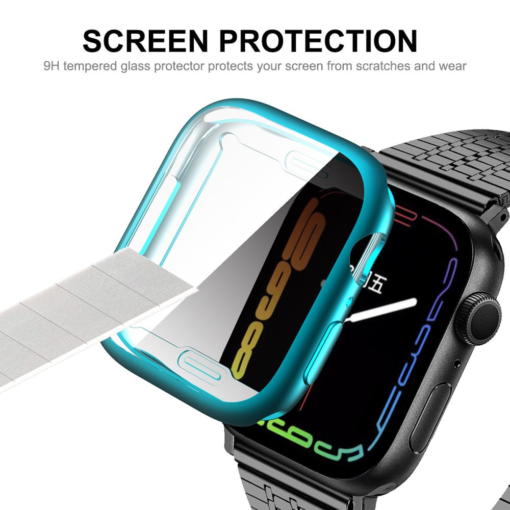 Mega Flot Apple Watch Series 7 45mm Cover med Skærmbeskytter i Silikone og Hærdet Glas - Grøn#serie_1