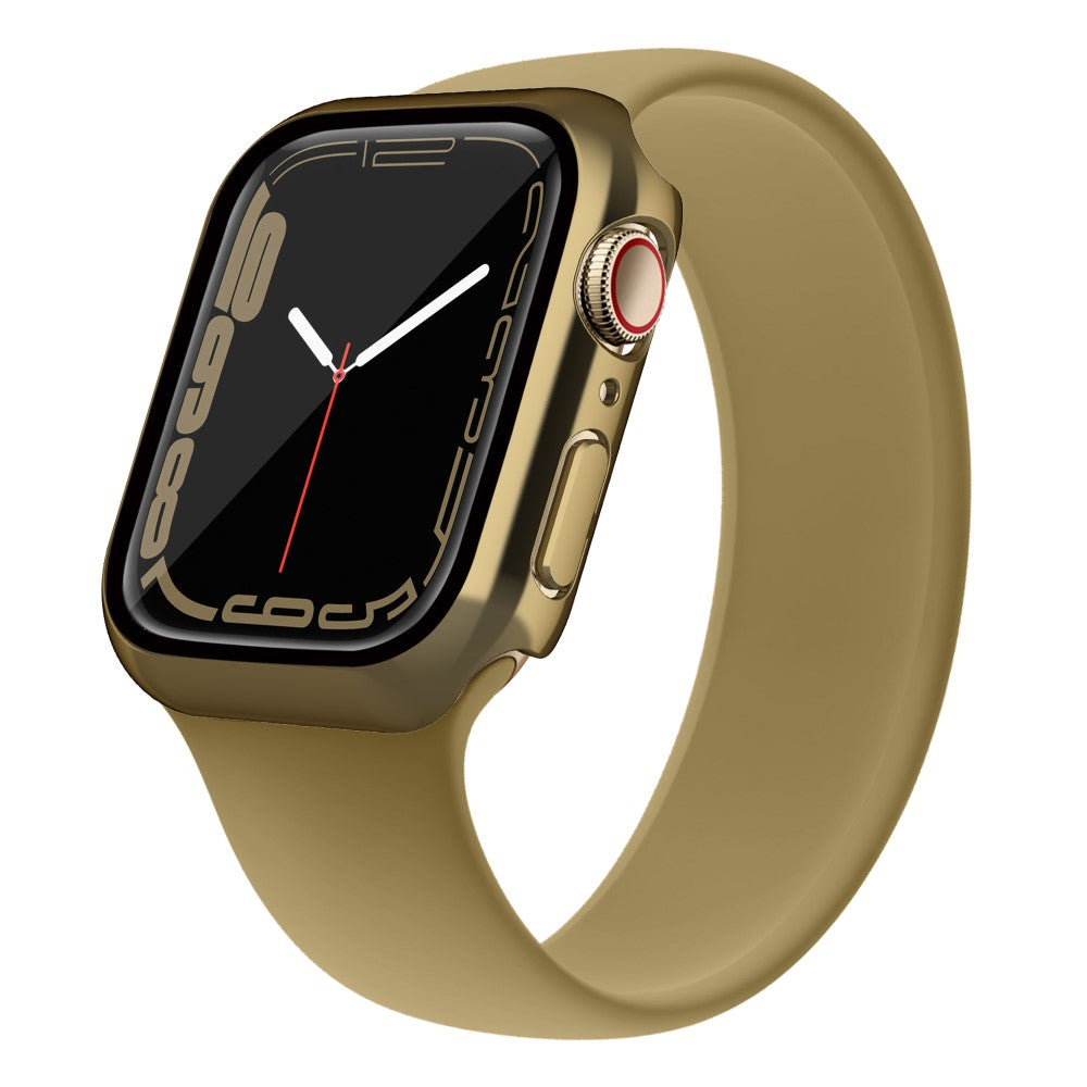 Super Pænt Apple Watch Series 7 45mm Cover med Skærmbeskytter i Plastik og Hærdet Glas - Guld#serie_5
