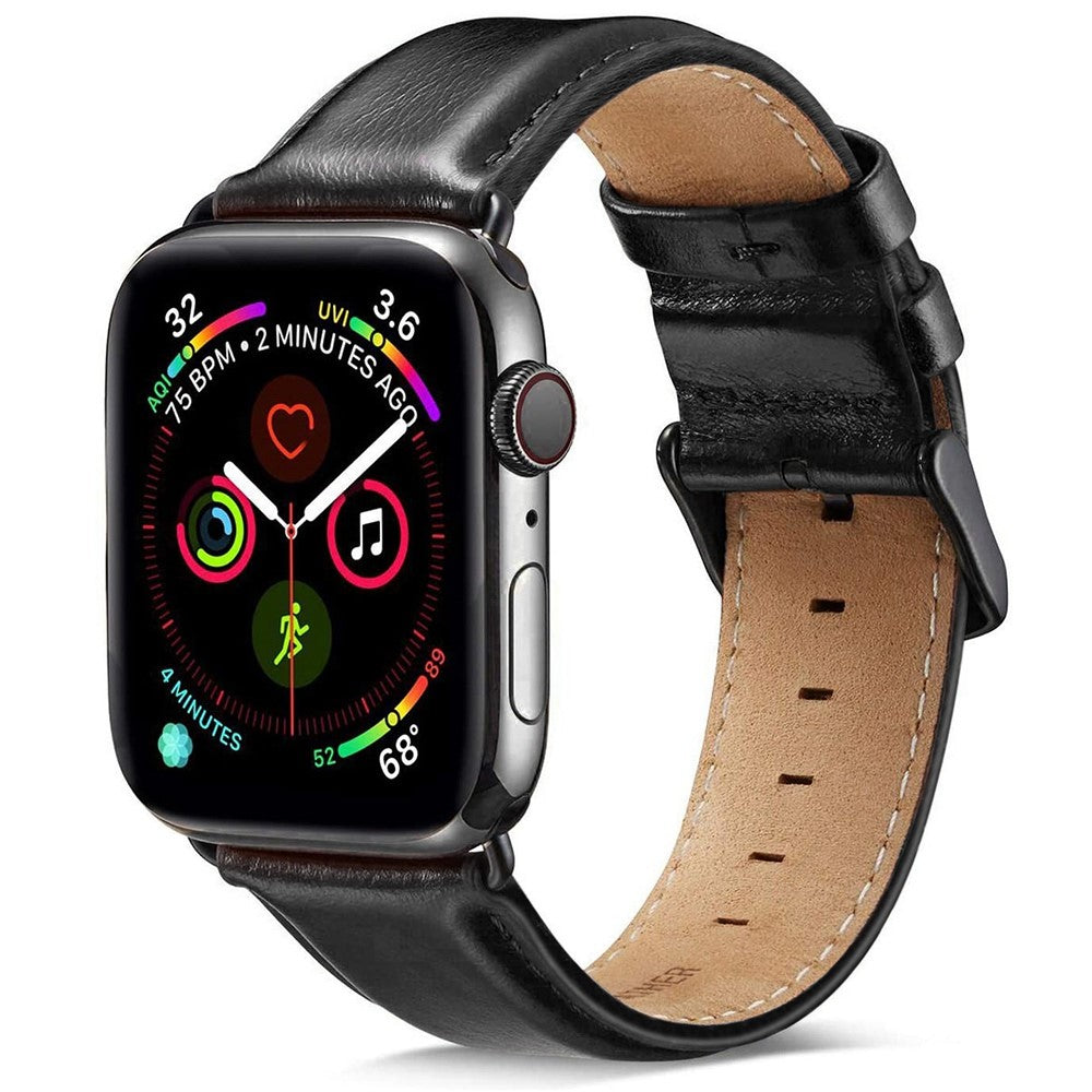 Mega nydelig Apple Watch Series 7 45mm Ægte læder Rem - Sort#serie_1