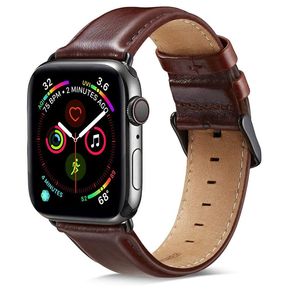 Mega nydelig Apple Watch Series 7 45mm Ægte læder Rem - Brun#serie_3
